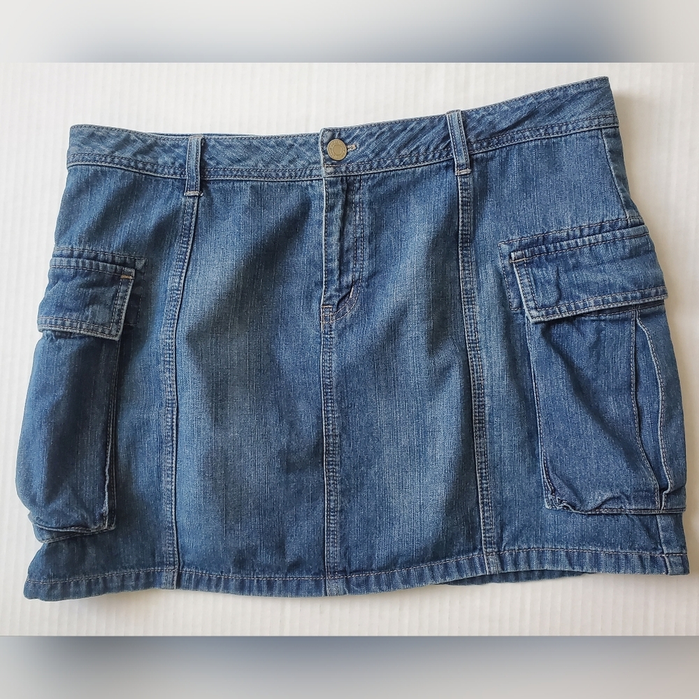 London Jean Denim Cargo Mini Skirt Sz 14 Blue